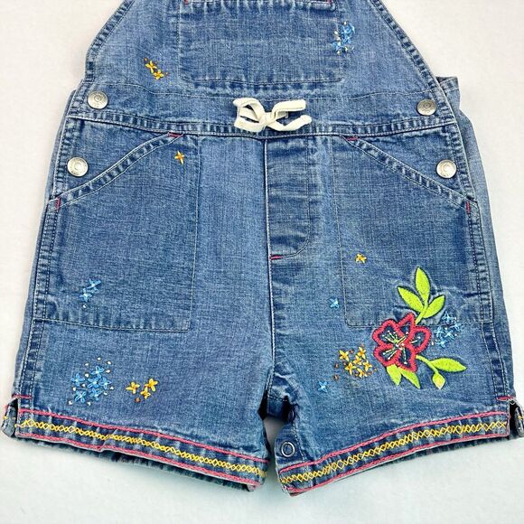 Baby Gap Denim Shortalls Toddler Girl XL 18-24 Denim Floral Embroidered 2001 Y2K - Picture 5 of 16